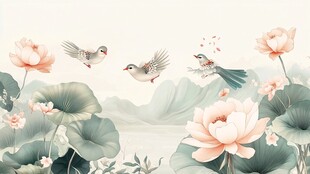 荷塘飞鸟图