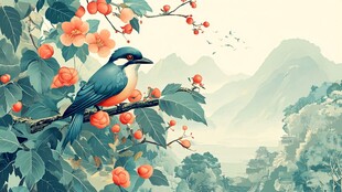 枝头鸟栖 山间秋意浓