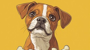 可爱萌犬手握骨头插画