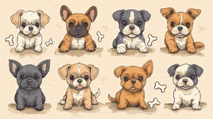 可爱法斗小狗插画集合