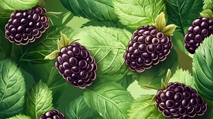 黑紫色桑葚点缀于绿叶间