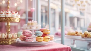 精致马卡龙等甜点展示