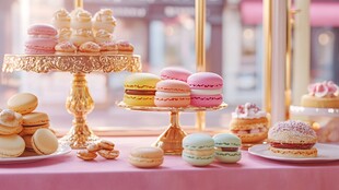 精致马卡龙与甜点陈列