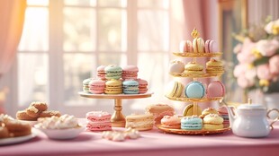 精致马卡龙下午茶场景