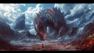 巨怪前的孤独旅人