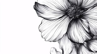 黑白花卉线条插画