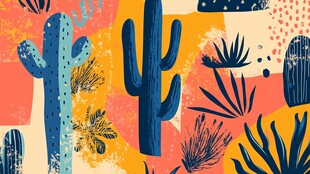 多彩仙人掌植物插画图案