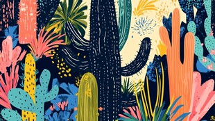 梦幻仙人掌植物插画