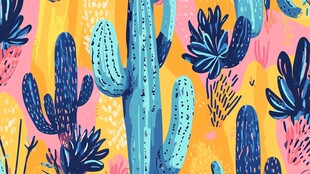 多彩仙人掌插画背景图案