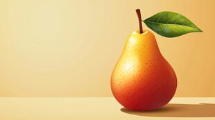 黄橙梨子带绿叶特写