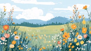 春日野花盛放的美丽原野