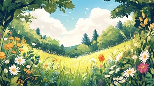 夏日烂漫花海田园风光