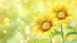 两朵灿烂向日葵梦幻背景