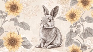 兔子置身向日葵花丛中