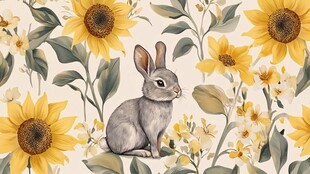 兔子置身向日葵花丛中
