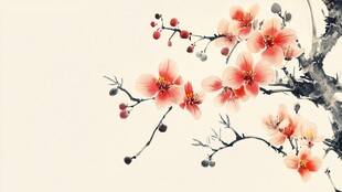 水墨红梅图