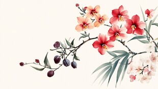 中式手绘花卉枝头美景