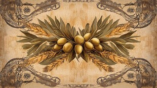 复古麦穗橄榄装饰图案