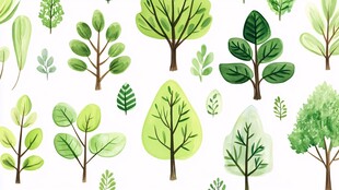 清新手绘风绿植树木图案