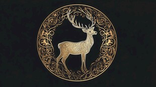 金色麋鹿环形花纹图案
