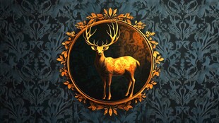 金色鹿饰于复古花纹背景