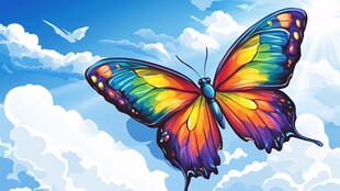 梦幻彩蝶翱翔蔚蓝天空