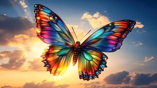 梦幻彩蝶于晚霞中翩然飞舞
