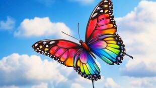 彩色蝴蝶于蓝天中飞舞