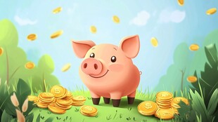 小猪站在金币堆上乐开花