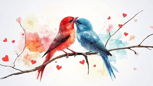 枝头双鸟的浪漫之吻