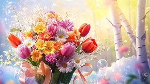 春日缤纷花束梦幻场景