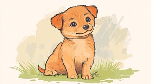 可爱小狗坐于草地