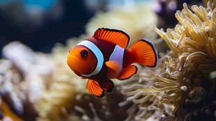 可爱小丑鱼游弋于海葵间