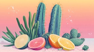 仙人掌与多汁水果插画