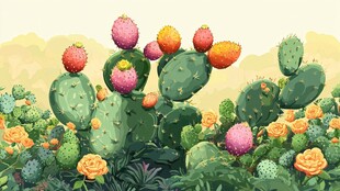 多彩仙人掌花卉生机景象