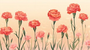 粉色康乃馨花卉清新插画