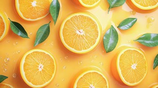 鲜橙切片铺展的清新画面