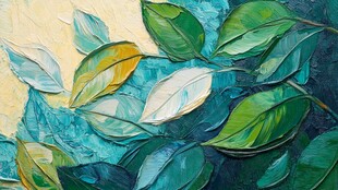 油画风绿叶抽象艺术画作