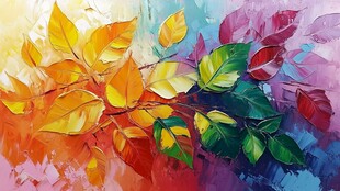 多彩秋叶油画艺术图