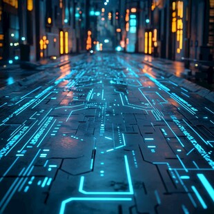 未来科技感的城市电路街道