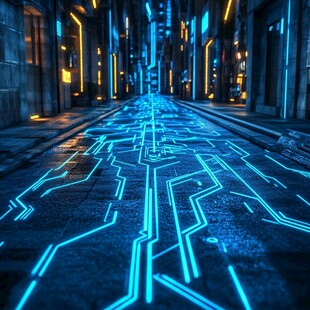 未来感赛博城市发光街道