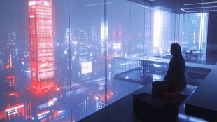 都市夜景下的孤独沉思者