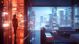 都市女性凝视繁华夜景