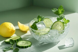 清爽黄瓜薄荷冰饮摆拍