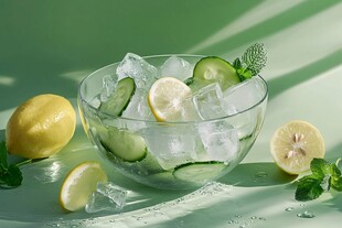 清凉柠檬黄瓜冰饮组合