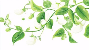 清新绿叶白花植物插画