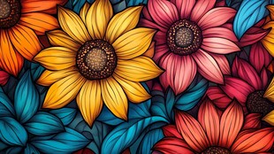多彩向日葵花卉图案背景