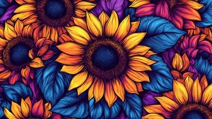 绚丽多彩向日葵花卉图案