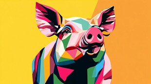 多彩几何风可爱小猪形象