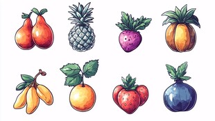 手绘多彩水果集合